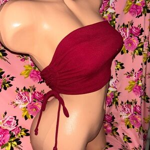 Better Be Ribbed Burgundy Strapless Side-Tie Bandeau